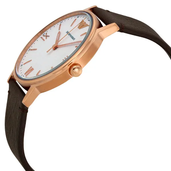 EMPORIO ARMANI Dress Brown Leather Strap White Dial Quartz Watch for Gents - AR11011