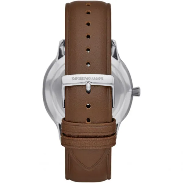 EMPORIO ARMANI Giovanni Brown Leather White Dial Quartz Watch for Gents- EMPORIO ARMANI AR 11211