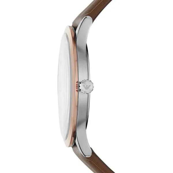 EMPORIO ARMANI Giovanni Brown Leather White Dial Quartz Watch for Gents- EMPORIO ARMANI AR 11211