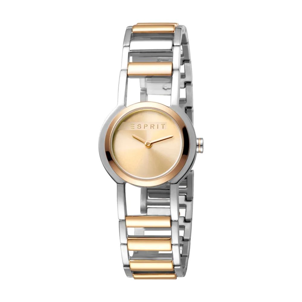 Esprit Ladies 2Tone Stainless Steel Watch Silver Color Dial & 2Tone Metal Bracelet