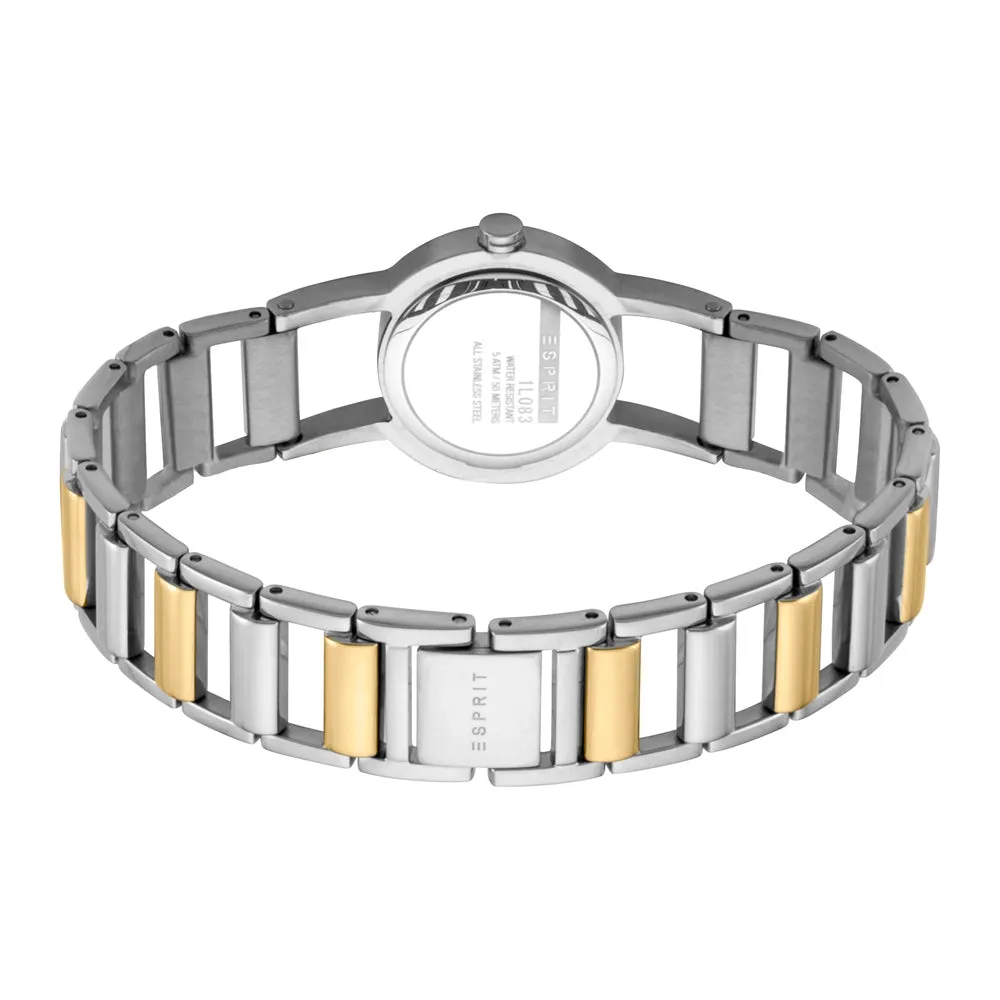 Esprit Ladies 2Tone Stainless Steel Watch Silver Color Dial & 2Tone Metal Bracelet