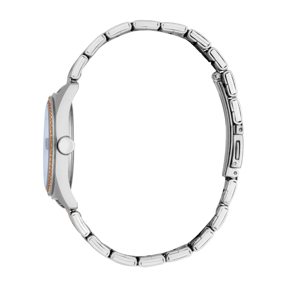 ESPRIT Women's Two Tone Silver & Rose Gold Watch with Dark Blue Dial and Metal Bracelet