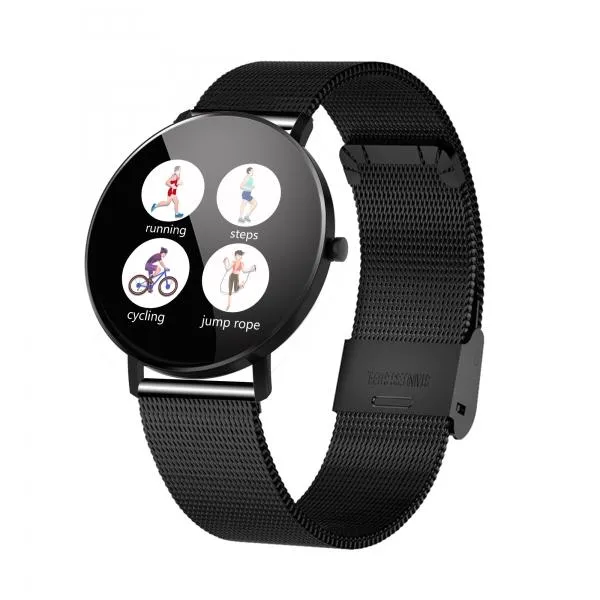 F25 Full Touch Screen Waterproof Heart Rate Blood Pressure Monitoring Health Reminder GPS Trajectory Fitness Tracker Smart Sports Bracelet Steel Band for IOS 9.0 Android 4.4 & above - Black