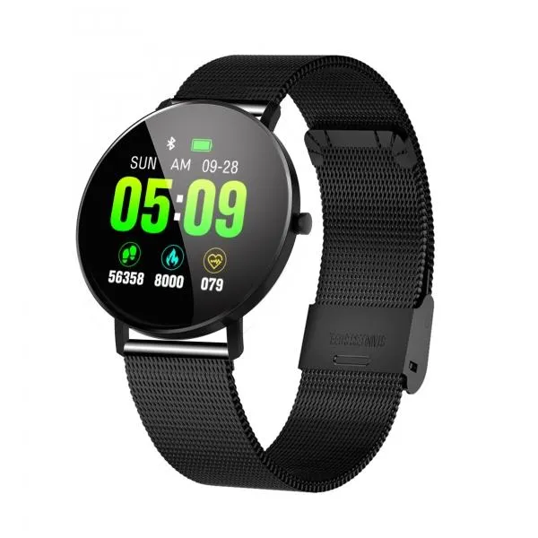 F25 Full Touch Screen Waterproof Heart Rate Blood Pressure Monitoring Health Reminder GPS Trajectory Fitness Tracker Smart Sports Bracelet Steel Band for IOS 9.0 Android 4.4 & above - Black