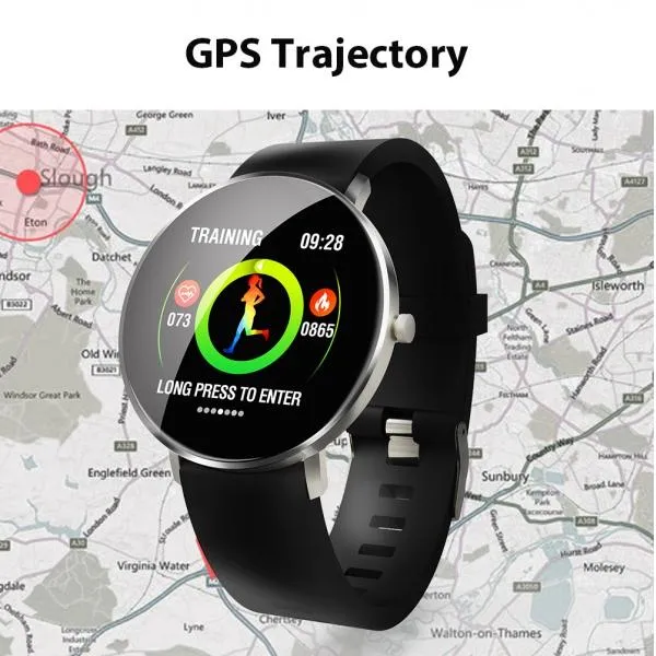F25 Full Touch Screen Waterproof Heart Rate Blood Pressure Monitoring Health Reminder GPS Trajectory Fitness Tracker Smart Sports Bracelet Steel Band for IOS 9.0 Android 4.4 & above - Black