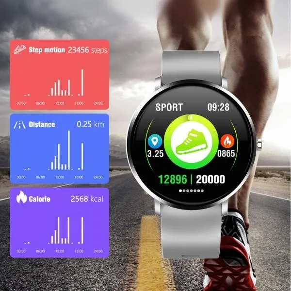 F25 Full Touch Screen Waterproof Heart Rate Blood Pressure Monitoring Health Reminder GPS Trajectory Fitness Tracker Smart Sports Bracelet Steel Band for IOS 9.0 Android 4.4 & above - Black