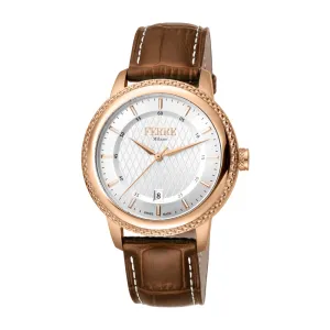 Ferre Milano Men's Watch Ip Rose Gold Case With Brown Leather Strap