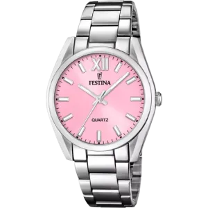 Festina Ladies Pink Dial Stainless Steel Watch