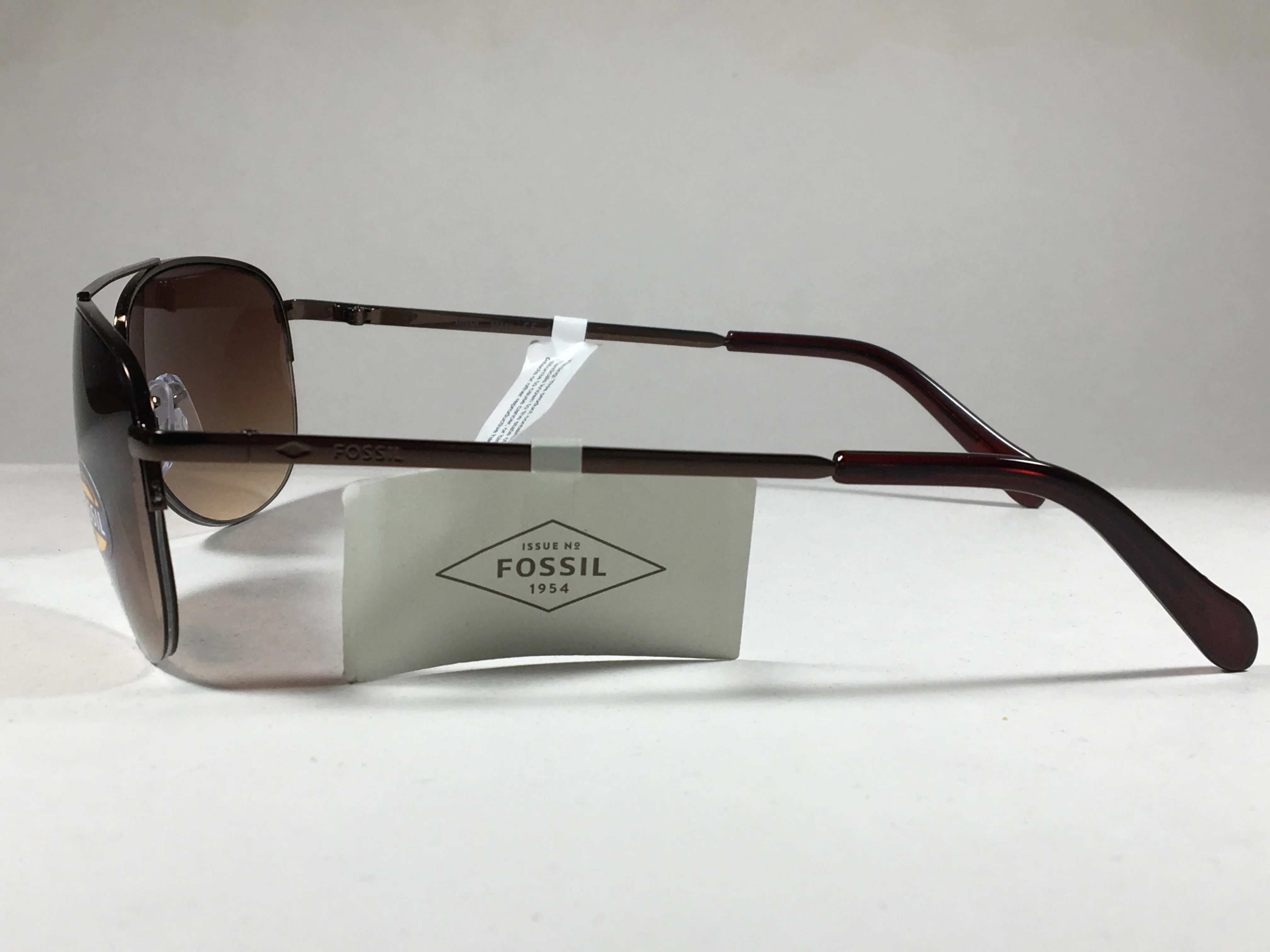 Fossil Aviator Sunglasses Semi Rim Metal Brown Frame Gradient Lens FW5