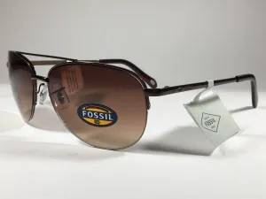 Fossil Aviator Sunglasses Semi Rim Metal Brown Frame Gradient Lens FW5