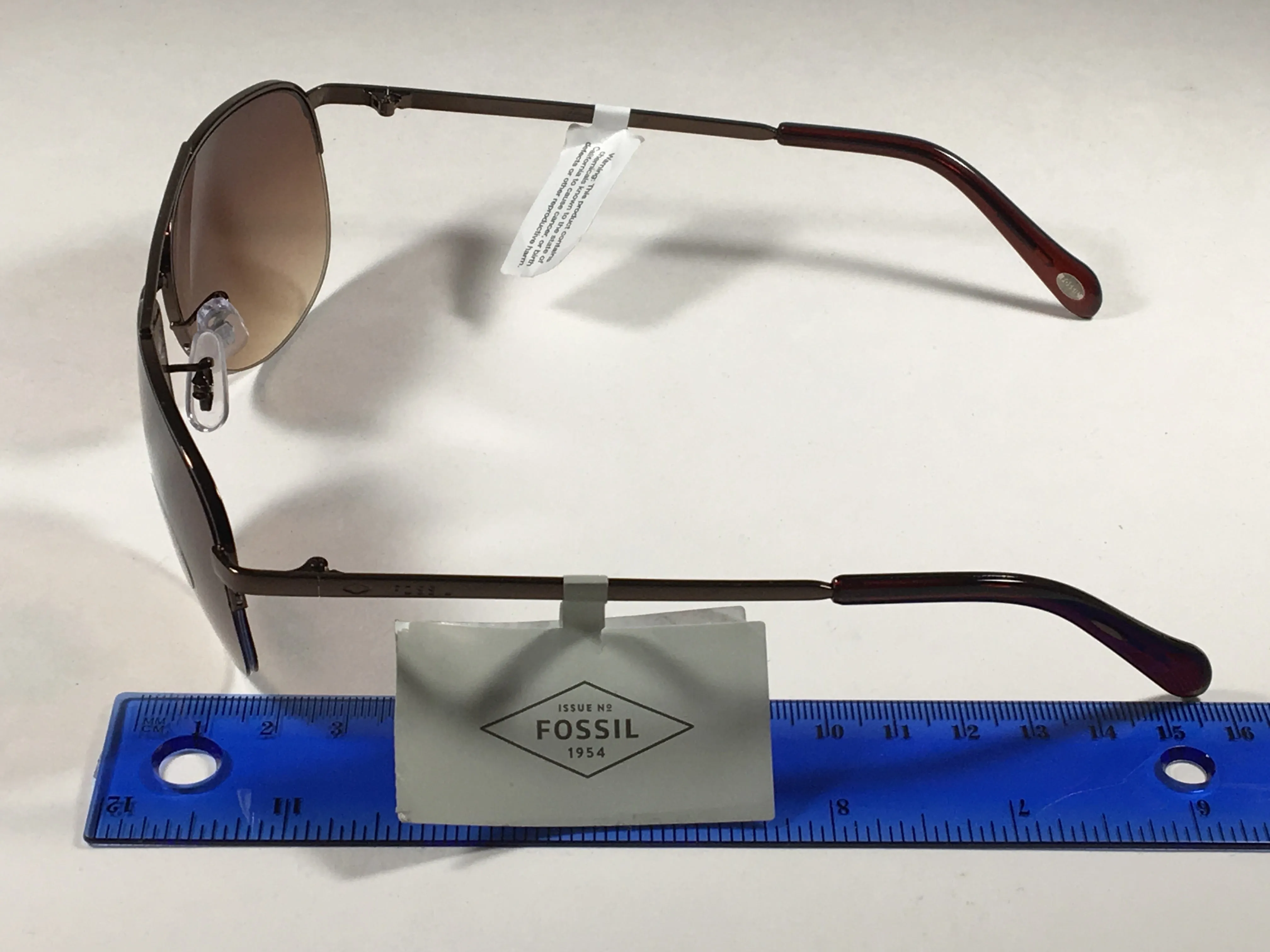Fossil Aviator Sunglasses Semi Rim Metal Brown Frame Gradient Lens FW5