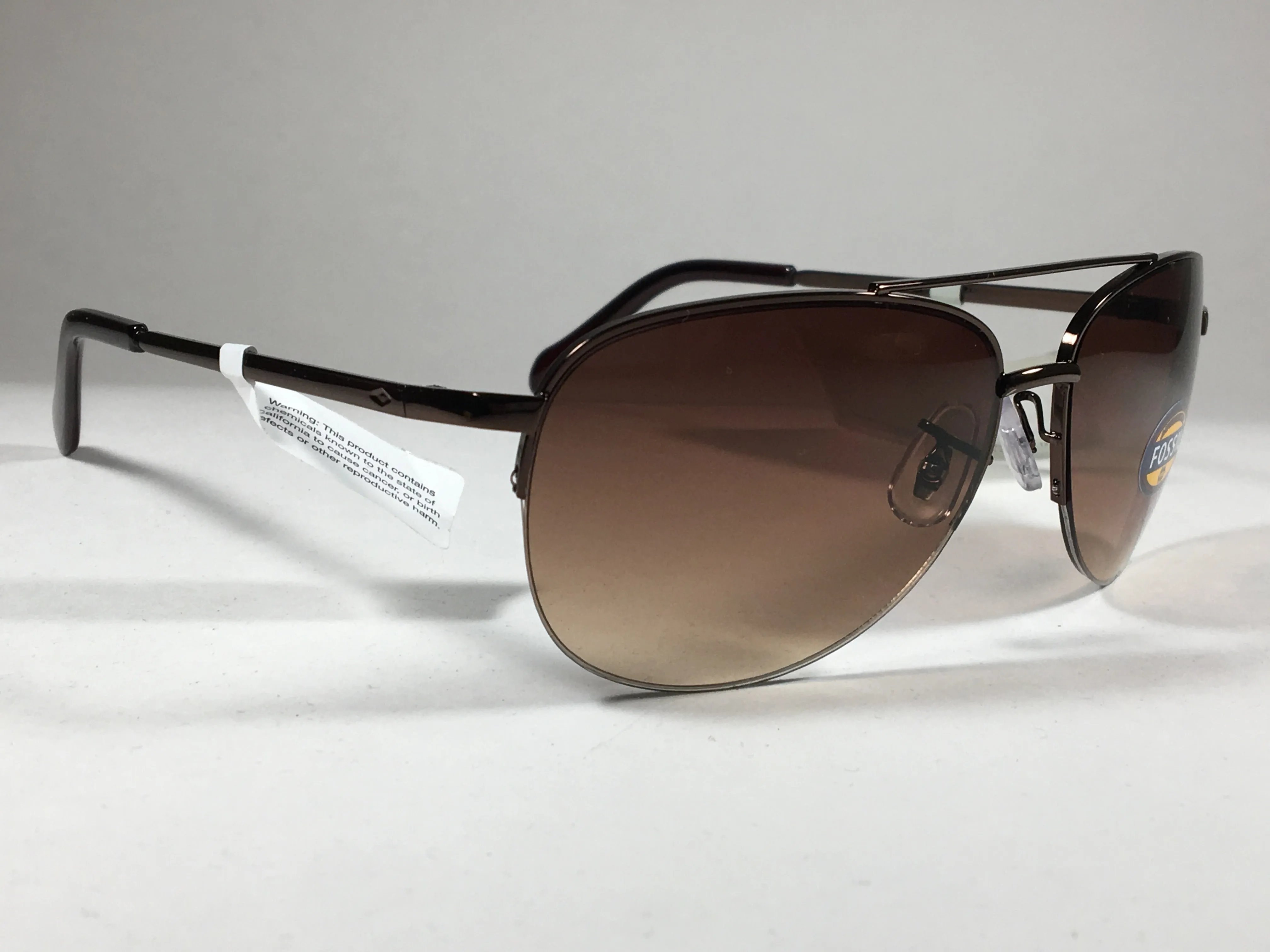 Fossil Aviator Sunglasses Semi Rim Metal Brown Frame Gradient Lens FW5