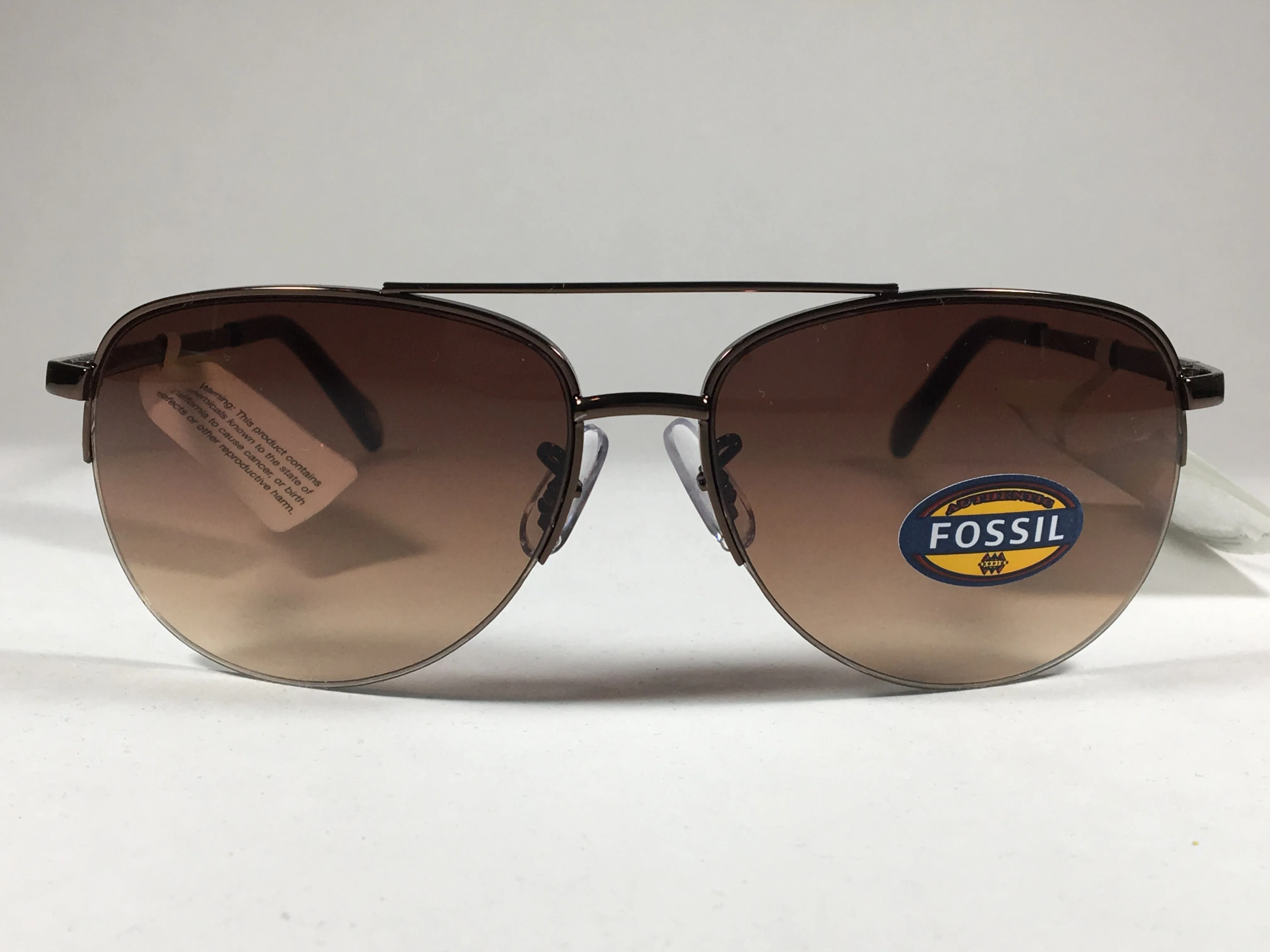 Fossil Aviator Sunglasses Semi Rim Metal Brown Frame Gradient Lens FW5