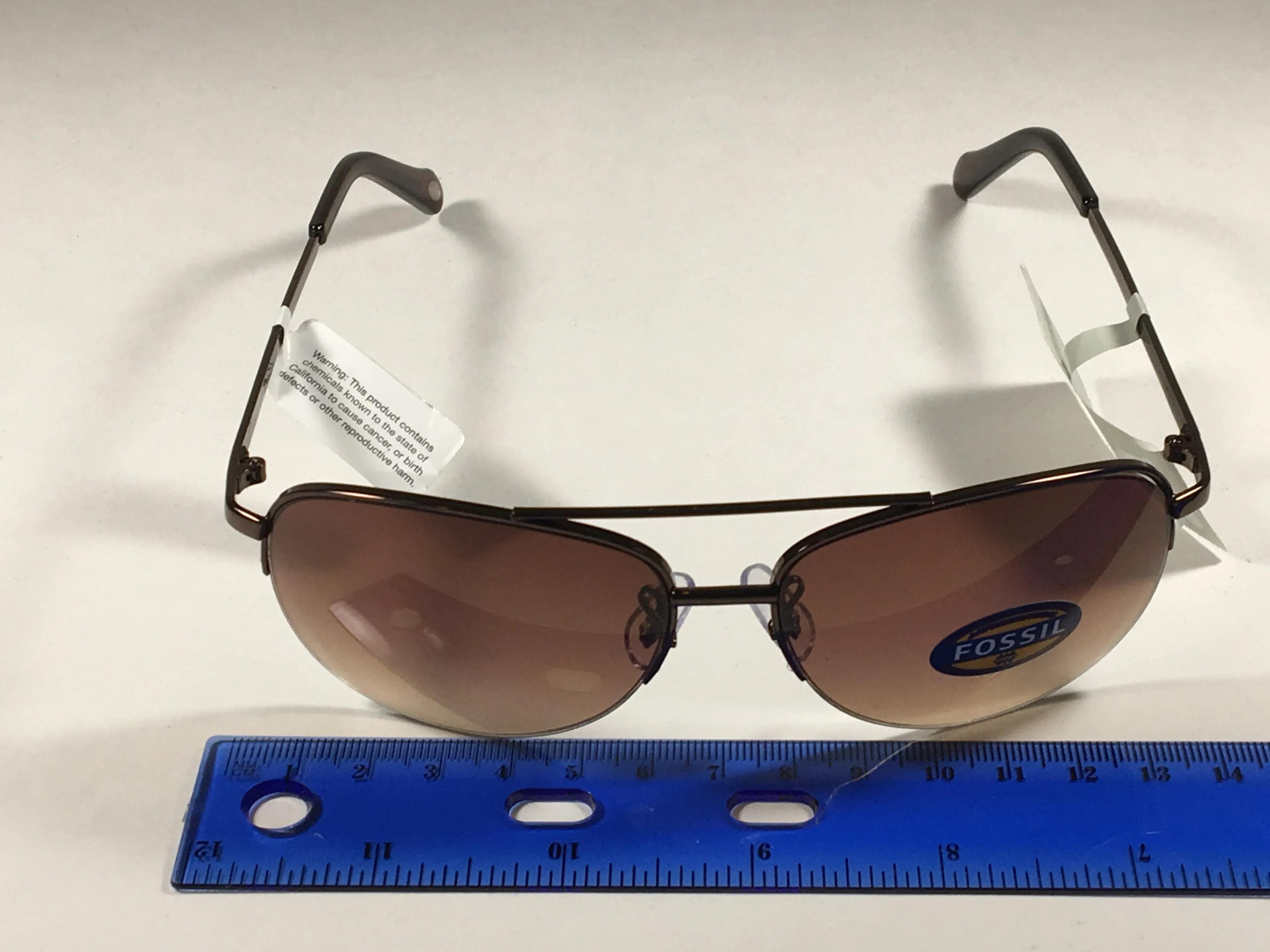Fossil Aviator Sunglasses Semi Rim Metal Brown Frame Gradient Lens FW5
