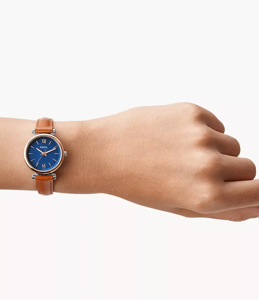 Fossil Carlie Mini Three-Hand Tan Leather 28mm Ladies Watch