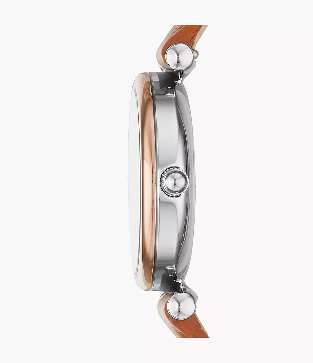 Fossil Carlie Mini Three-Hand Tan Leather 28mm Ladies Watch