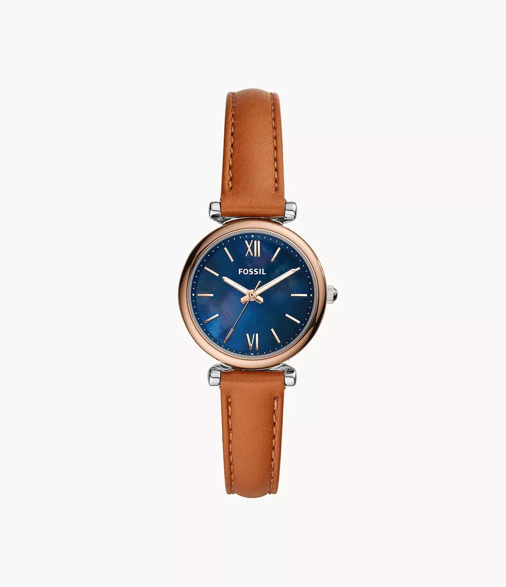 Fossil Carlie Mini Three-Hand Tan Leather 28mm Ladies Watch