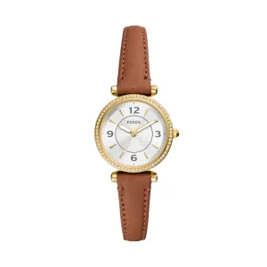 Fossil Carlie Three-Hand Medium Brown LiteHide Leather Watch ES5297