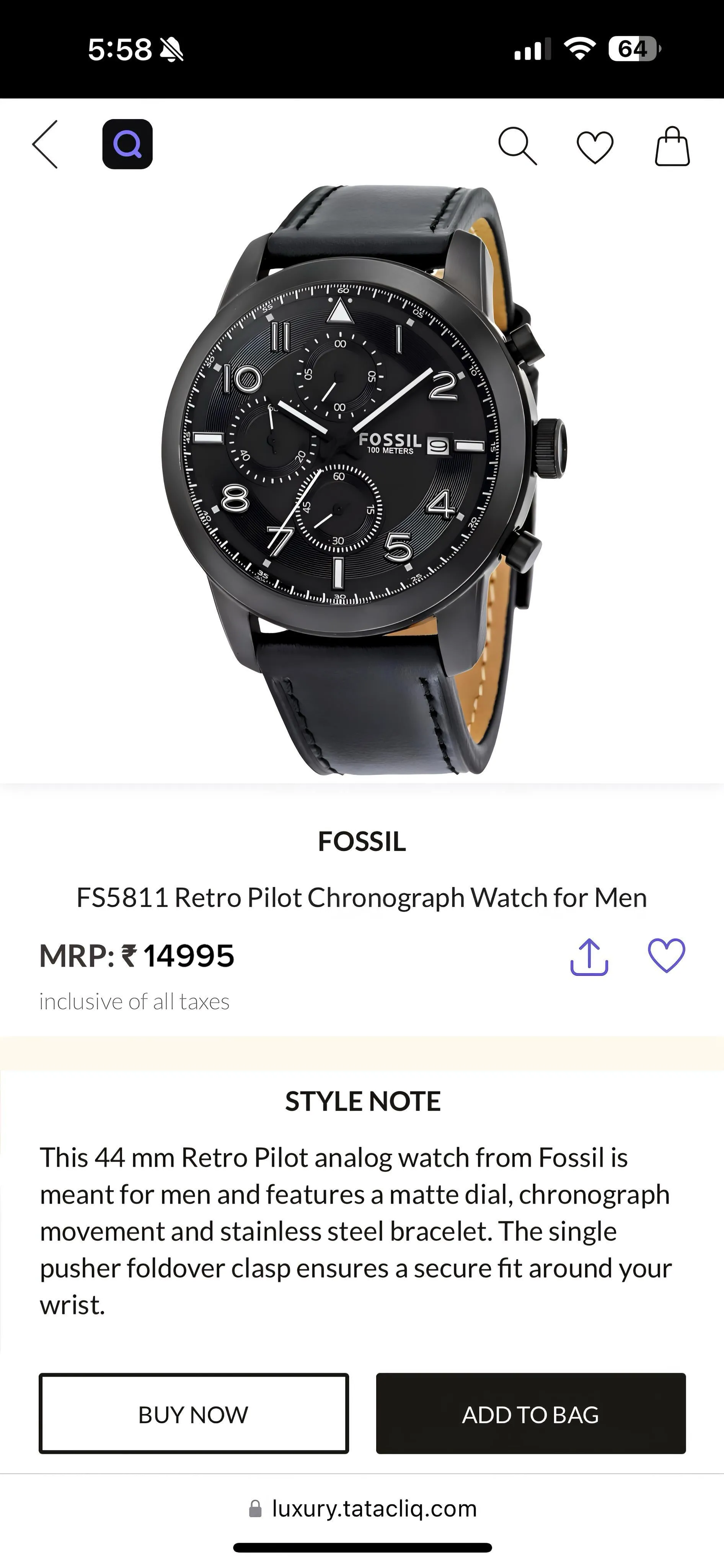 Fossil Retro Pilot Original Model Series
