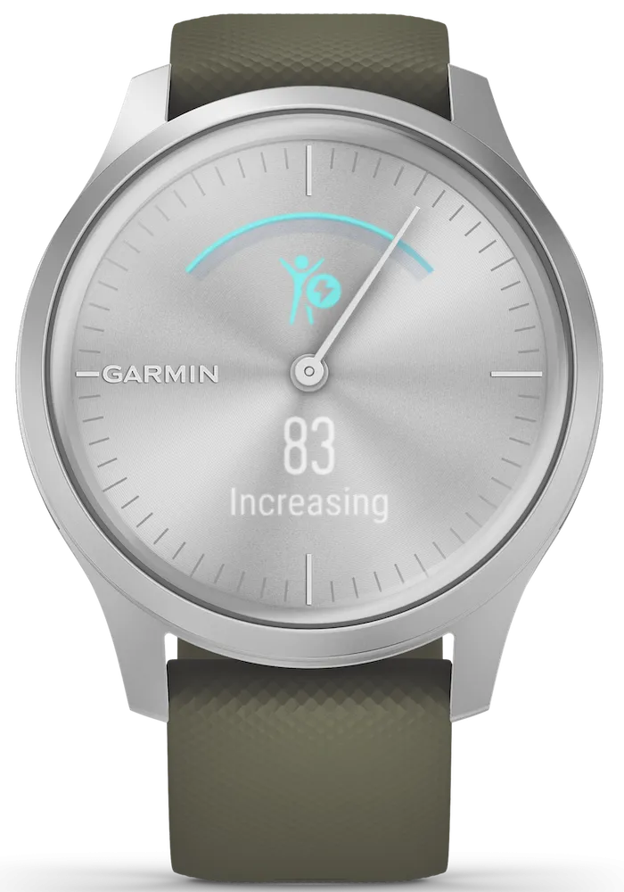 Garmin Vivomove Style Silver Aluminium Case Moss Silicone