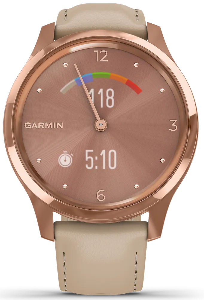 Garmin Watch Vivomove Luxe Rose Gold PVD Sand Leather