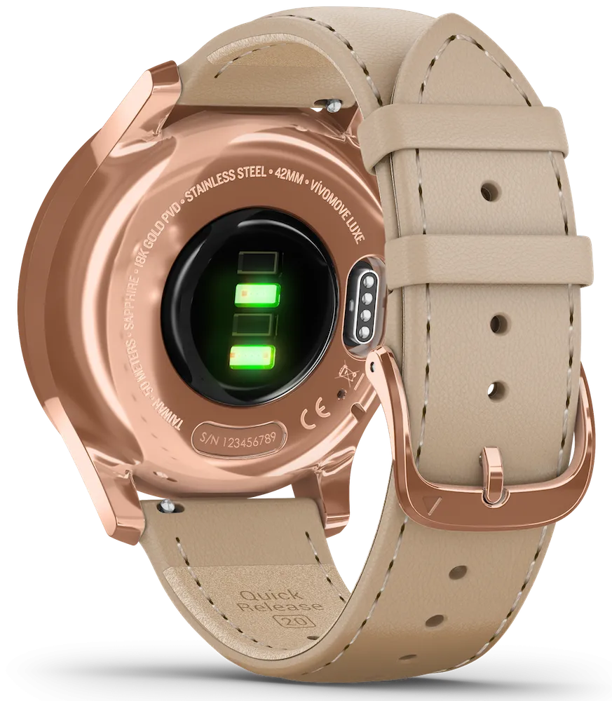 Garmin Watch Vivomove Luxe Rose Gold PVD Sand Leather