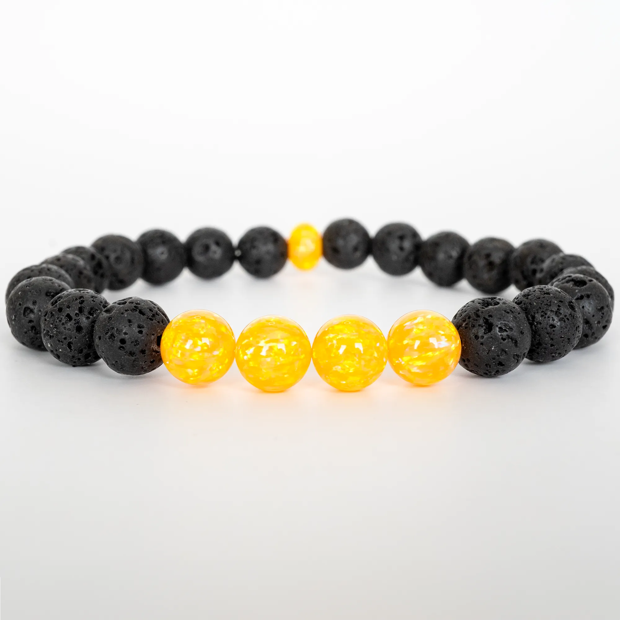 Golden Pineapple Opal & Lava Stone Beaded Bracelet