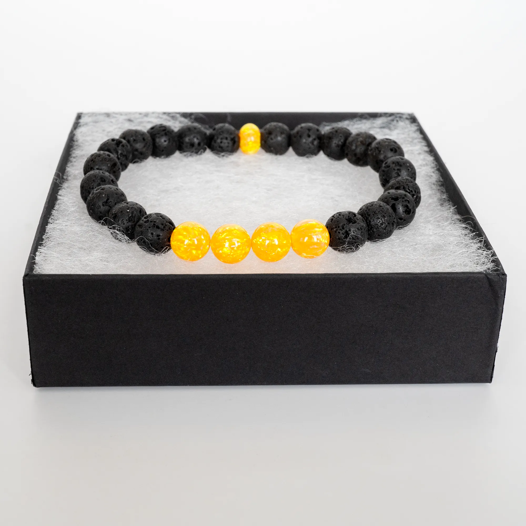 Golden Pineapple Opal & Lava Stone Beaded Bracelet