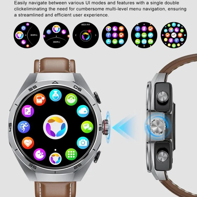 GT97 1.53 inch Round Screen 2 in 1 Bluetooth Earphone Leather Strap Smart Watch Supports Bluetooth Calls(Silver)