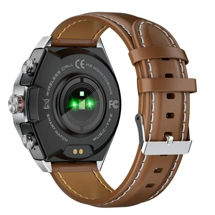 GT97 1.53 inch Round Screen 2 in 1 Bluetooth Earphone Leather Strap Smart Watch Supports Bluetooth Calls(Silver)