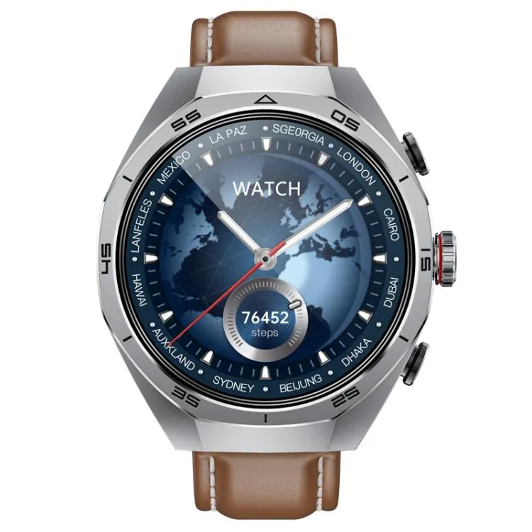 GT97 1.53 inch Round Screen 2 in 1 Bluetooth Earphone Leather Strap Smart Watch Supports Bluetooth Calls(Silver)