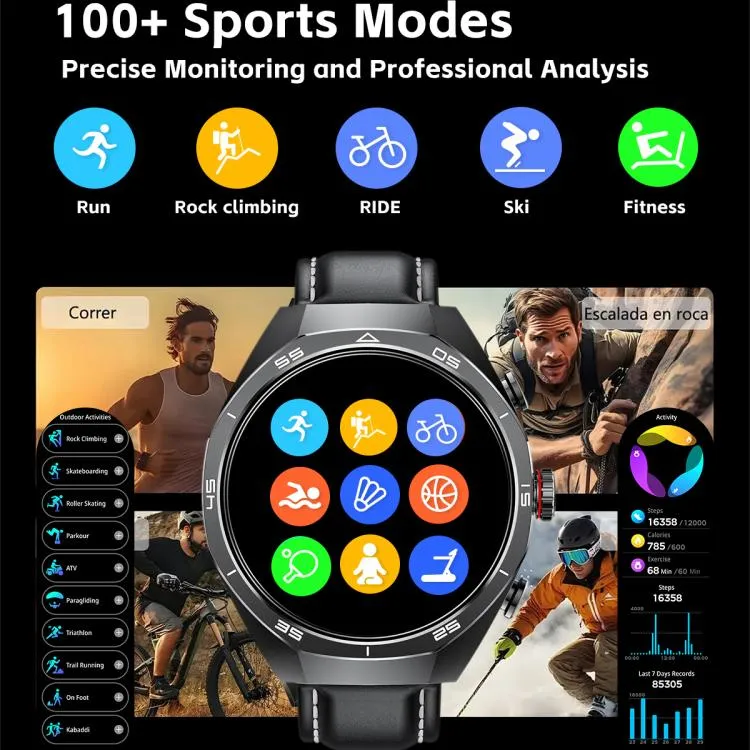 GT97 1.53 inch Round Screen 2 in 1 Bluetooth Earphone Leather Strap Smart Watch Supports Bluetooth Calls(Silver)