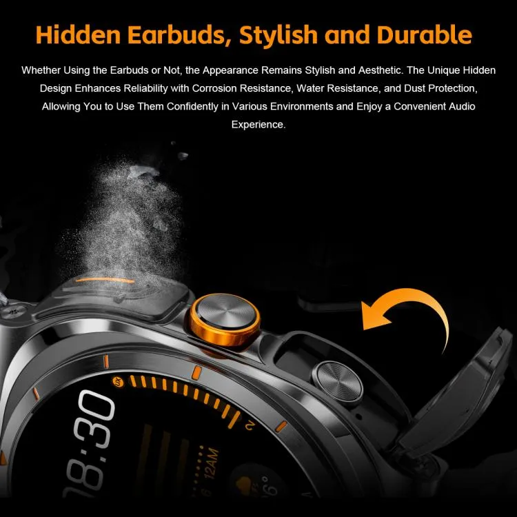 GT98 1.53 inch 2 in 1 Bluetooth Headphone IP67 Waterproof Smart Watch Supports Blood Oxygen Monitoring(Silver Orange)