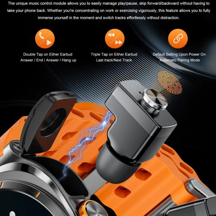 GT98 1.53 inch 2 in 1 Bluetooth Headphone IP67 Waterproof Smart Watch Supports Blood Oxygen Monitoring(Silver Orange)