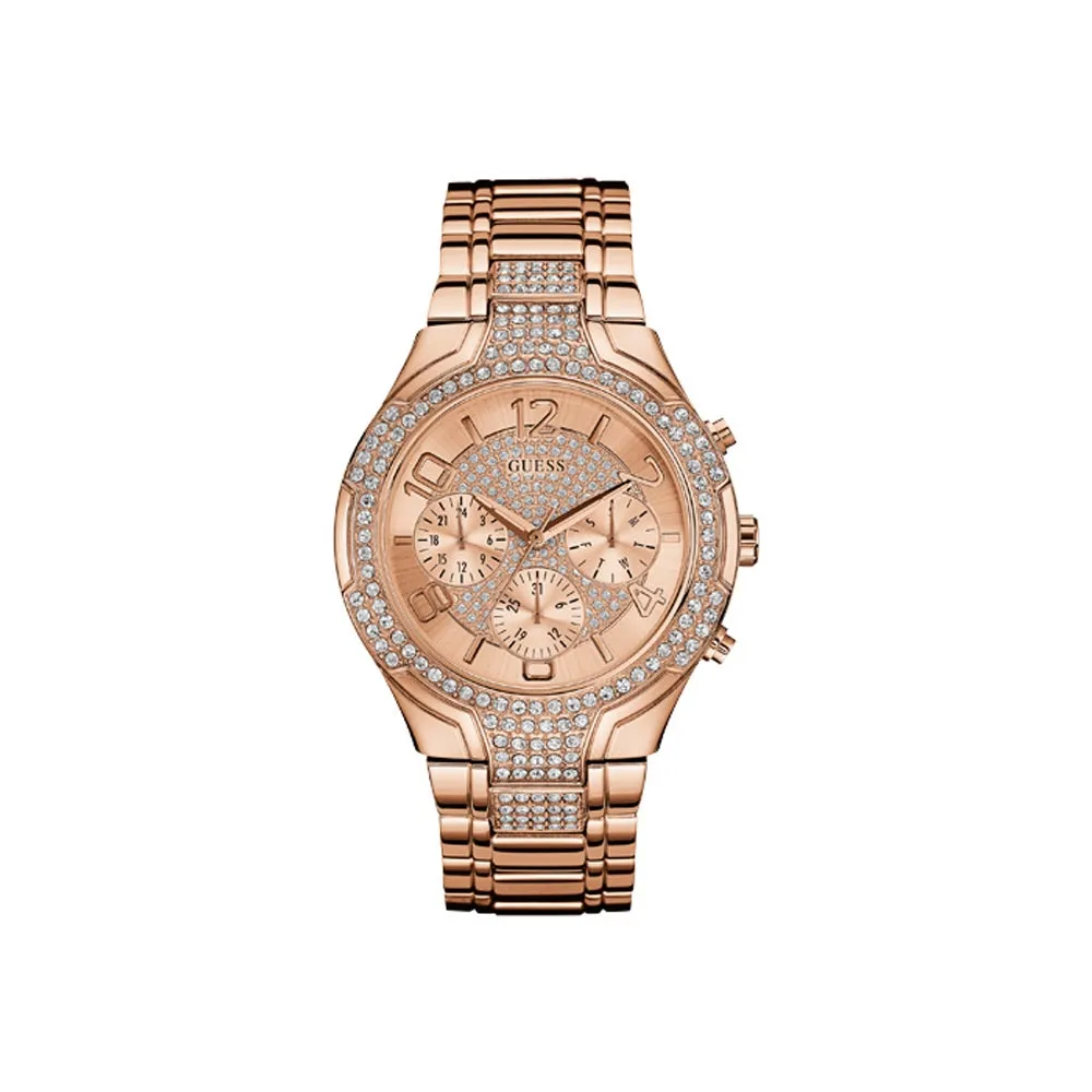 Guess Ladies Watch IP Rose Gold With Golden Dial & Golden Metal Bracelet