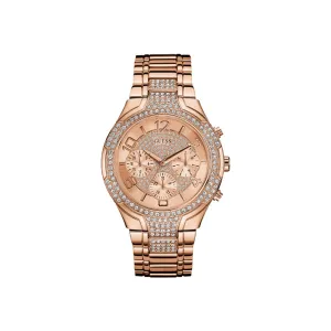 Guess Ladies Watch IP Rose Gold With Golden Dial & Golden Metal Bracelet