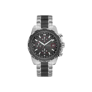 Guess Men's Chronograph Watch With Black Carbon Fiber Dial & Metal Bracelet