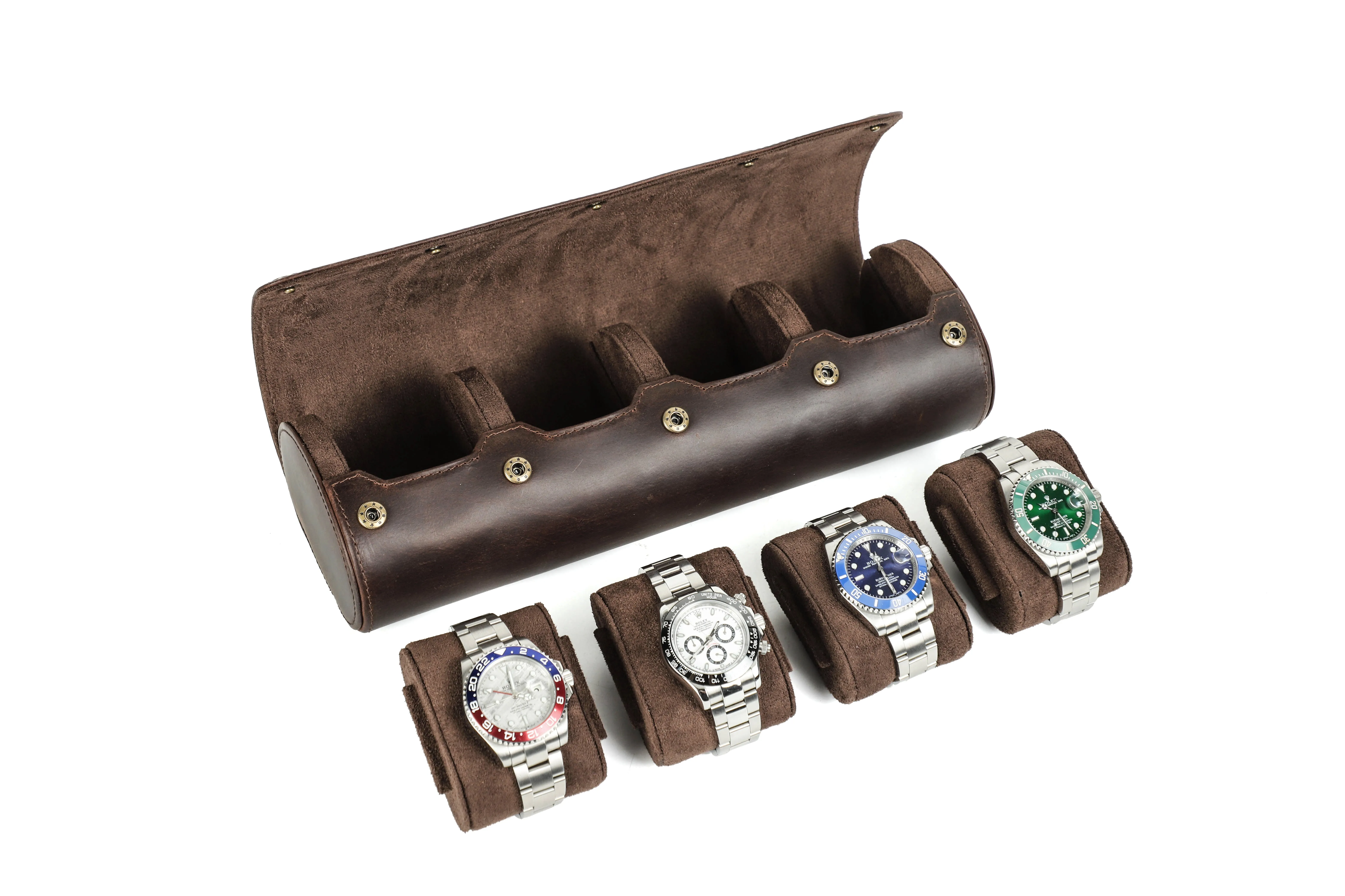Handcrafted Crazy Horse Leather 4-Slot Watch Box