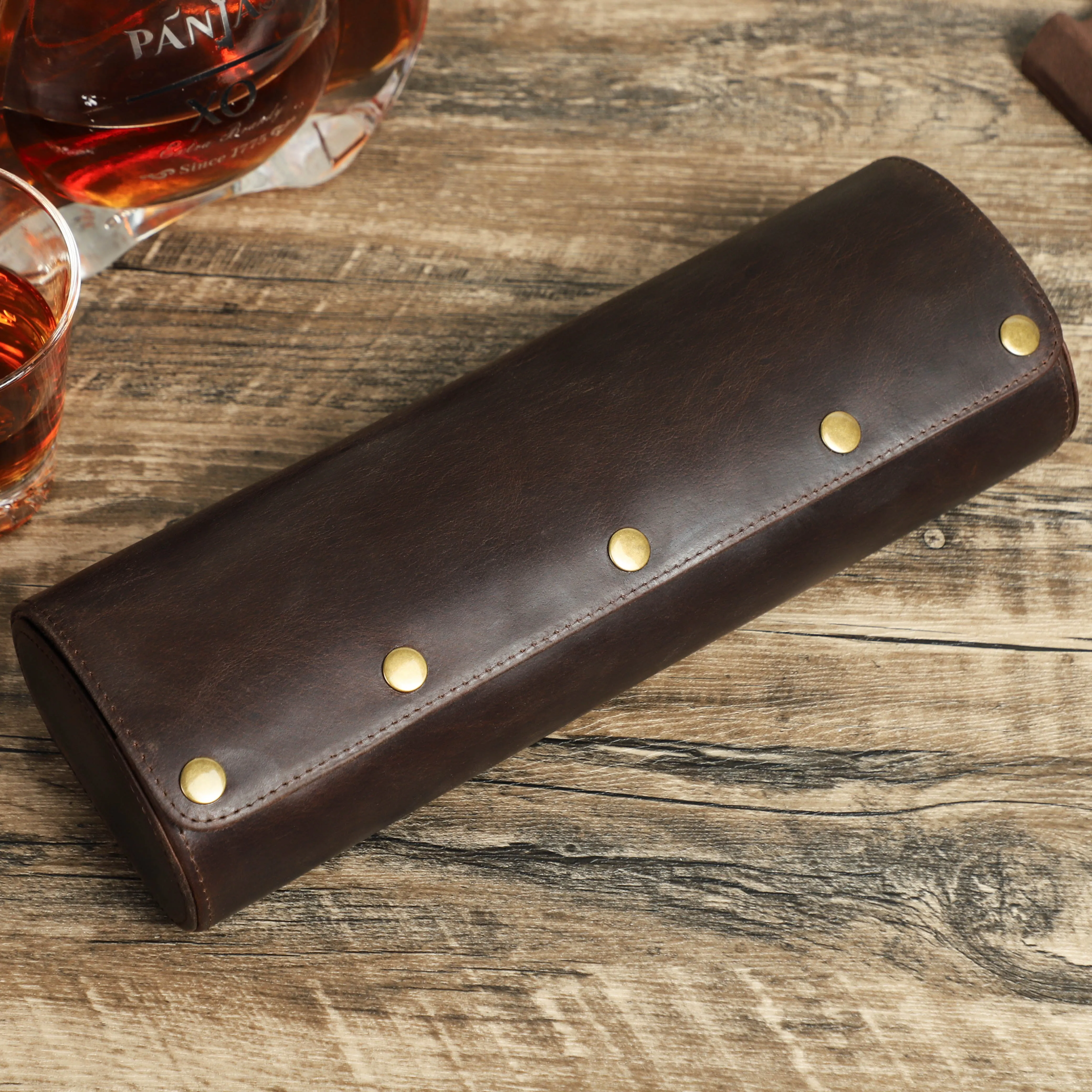 Handcrafted Crazy Horse Leather 4-Slot Watch Box