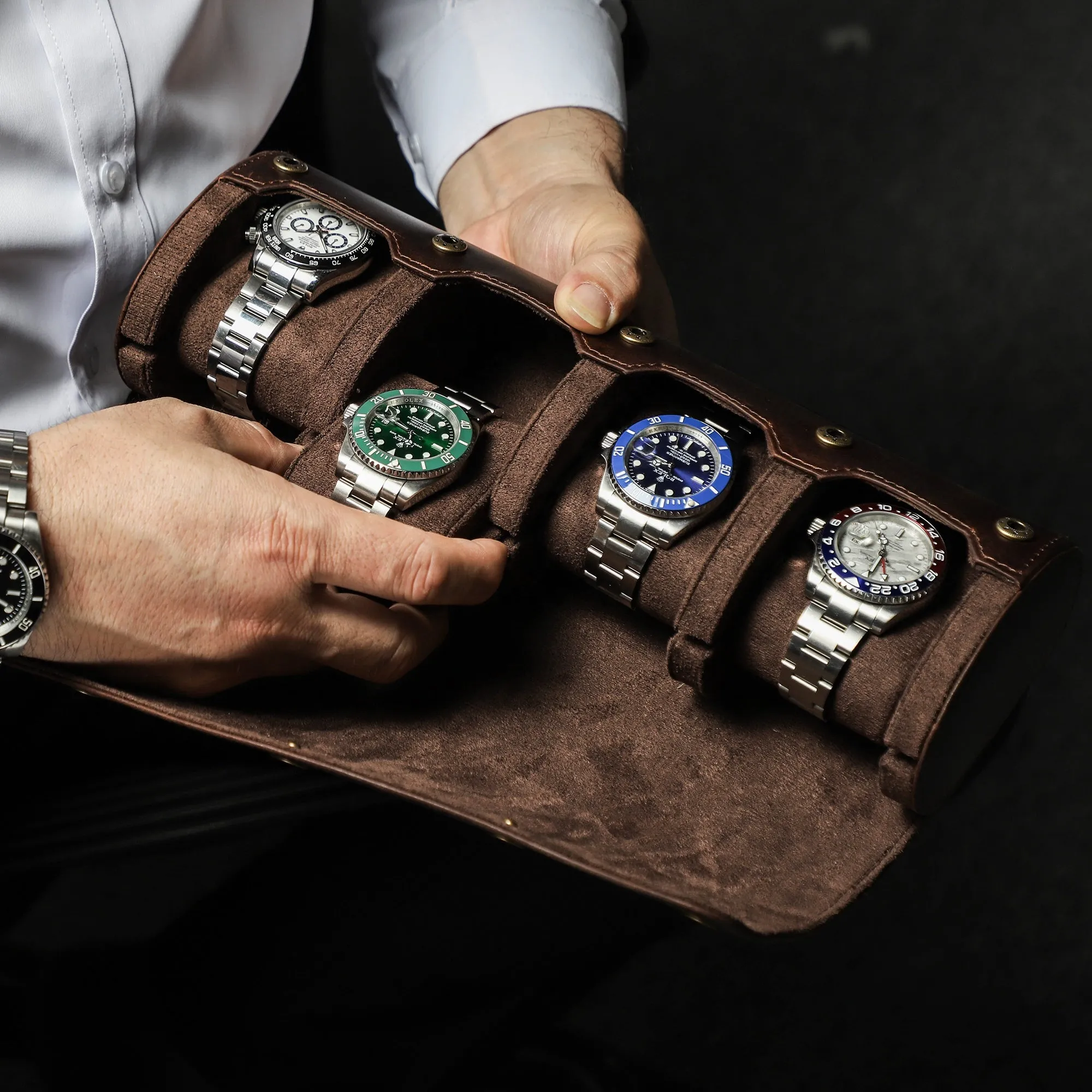 Handcrafted Crazy Horse Leather 4-Slot Watch Box