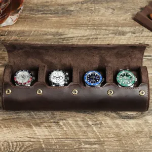 Handcrafted Crazy Horse Leather 4-Slot Watch Box