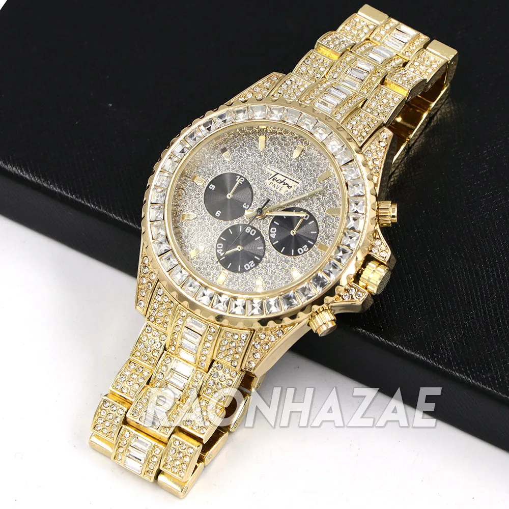 Hip Hop Iced Raonhazae Lab Diamond Drake Watch and 12mm Cuban Link Bracelet Set