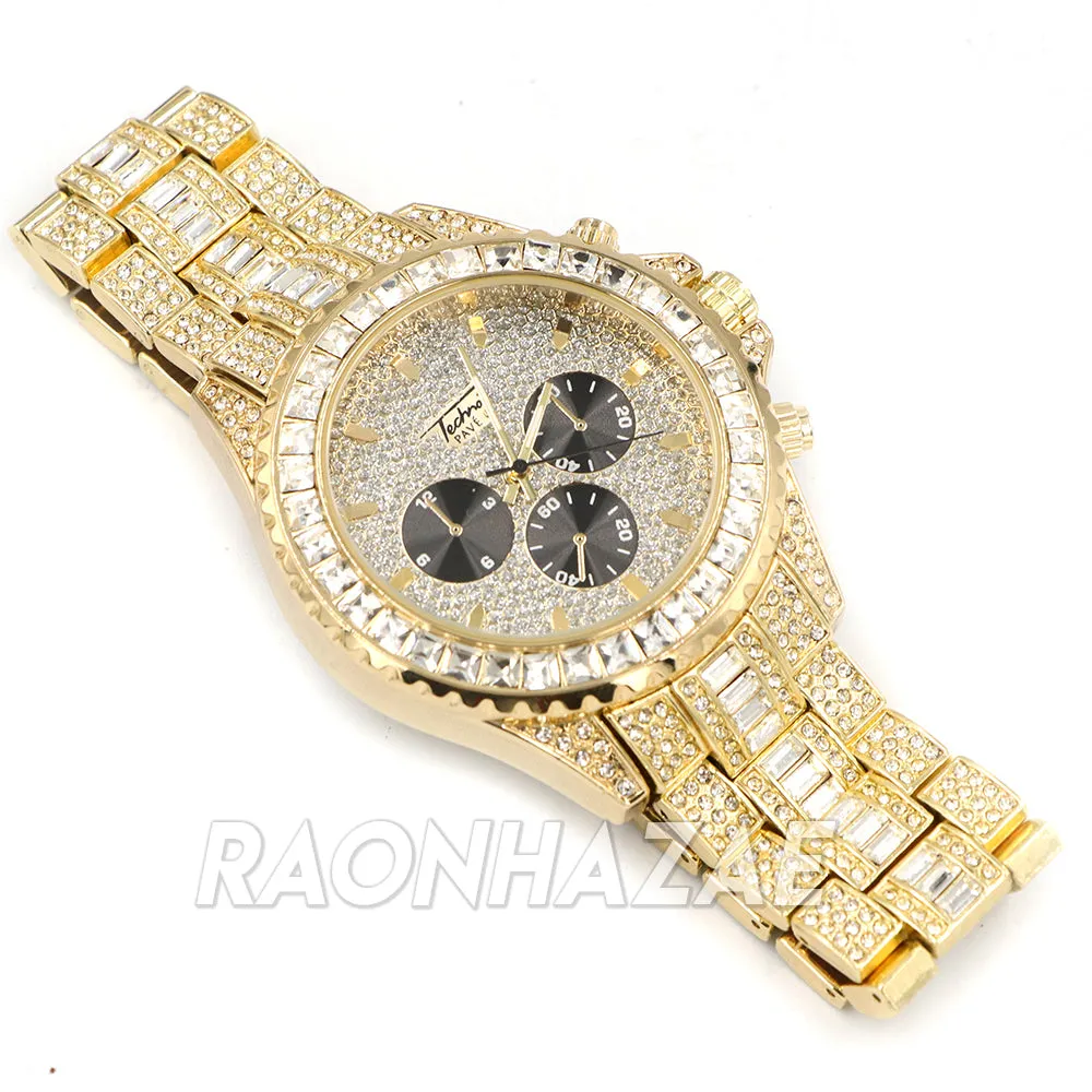 Hip Hop Iced Raonhazae Lab Diamond Drake Watch and 12mm Cuban Link Bracelet Set
