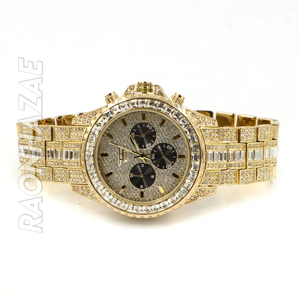 Hip Hop Iced Raonhazae Lab Diamond Drake Watch and 12mm Cuban Link Bracelet Set