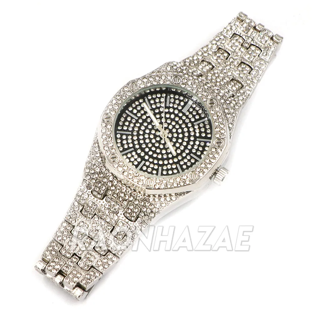 Hip Hop Iced Raonhazae Lab Diamond Drake Watch w/ 12mm Cuban Link Bracelet Set