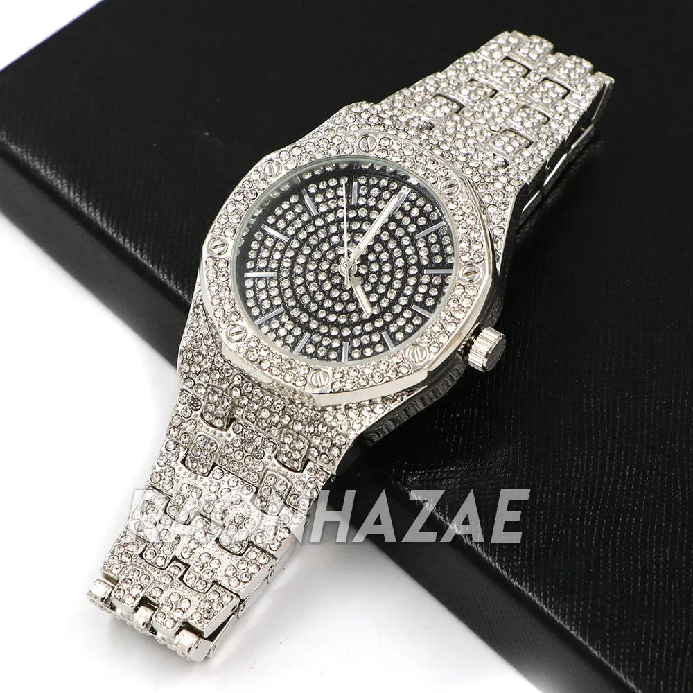 Hip Hop Iced Raonhazae Lab Diamond Drake Watch w/ 12mm Cuban Link Bracelet Set