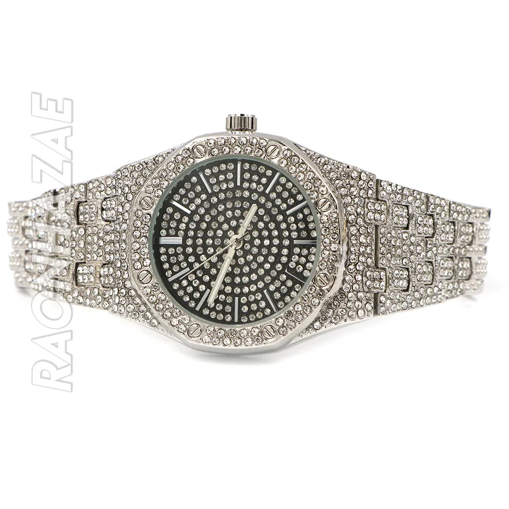 Hip Hop Iced Raonhazae Lab Diamond Drake Watch w/ 12mm Cuban Link Bracelet Set