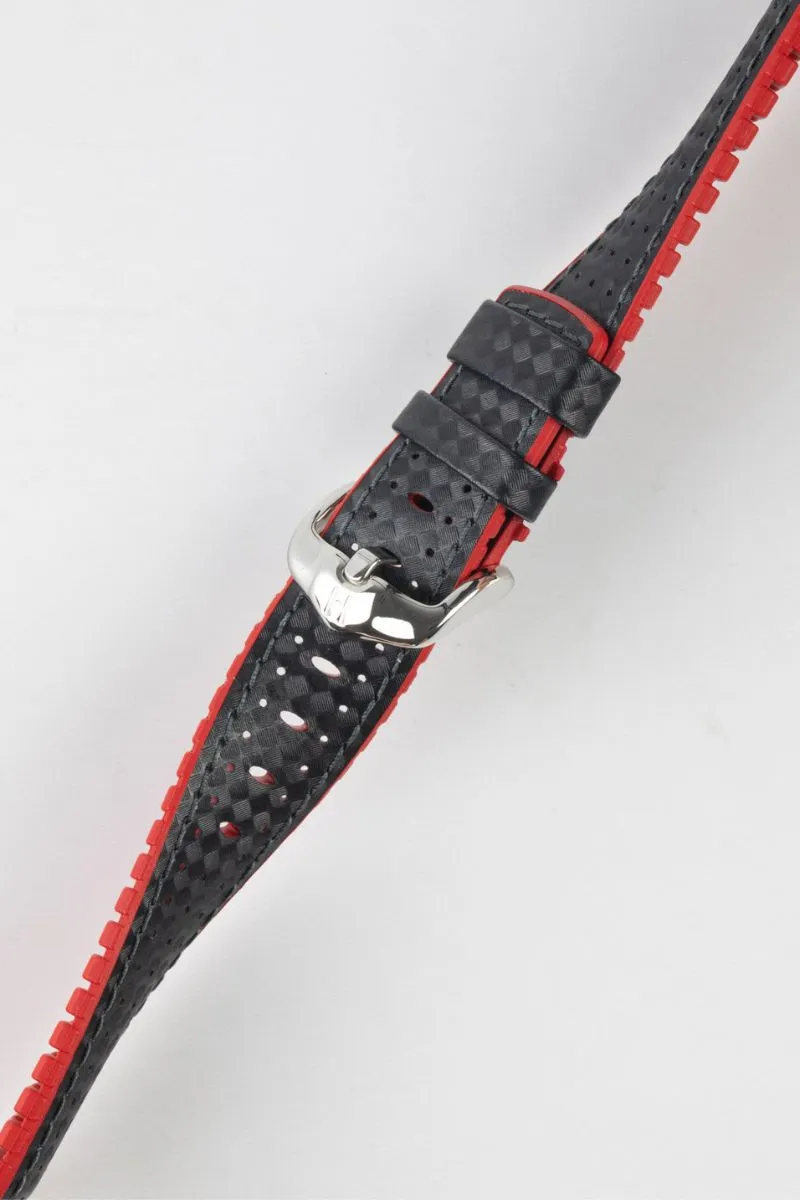 Hirsch AYRTON Carbon Embossed Performance Watch Strap in BLACK / RED
