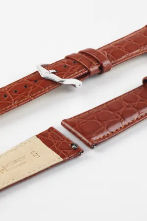 Hirsch CROCOGRAIN Crocodile Embossed Leather Watch Strap in GOLD BROWN
