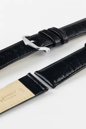 Hirsch CROCOGRAIN NQR Crocodile Embossed Leather Watch Strap in BLACK